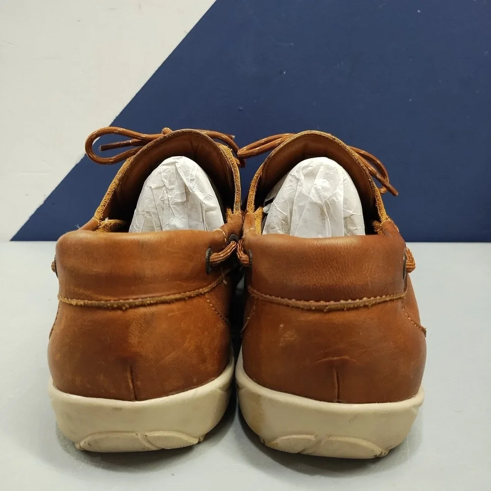 SAS Decksider Boat Shoes Men 11.5M Brown White Comfort Footbed Lace Up Round Toe